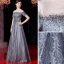 Luxury / Gorgeous Grey Evening Dresses  2019 A-Line / Princess Scoop Neck Beading Rhinestone Lace Flower Short Sleeve Floor-Length / Long Formal Dresses