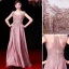 Luxury / Gorgeous Candy Pink Evening Dresses  2019 A-Line / Princess Scoop Neck Beading Tassel Pearl Lace Flower Crystal Cap Sleeves Floor-Length / Long Formal Dresses