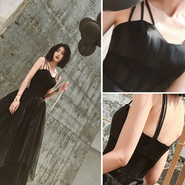 Modest / Simple Modern / Fashion Black Evening Dresses  2019 A-Line / Princess Scoop Neck Sleeveless Floor-Length / Long Formal Dresses