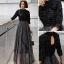 Modern / Fashion Black Evening Dresses  2019 A-Line / Princess Sequins High Neck 1/2 Sleeves Backless Floor-Length / Long Formal Dresses