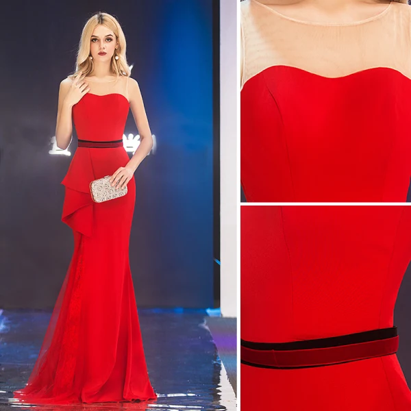 Modern / Fashion Black Evening Dresses 2019 Trumpet / Mermaid Scoop Neck Sleeveless Backless Floor-Length / Long Formal Dresses