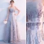 Elegante Silber Abendkleider 2019 A Linie Bandeau Strass Spitze Blumen Ärmellos Rückenfreies Lange Festliche Kleider