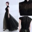 Vintage / Retro Black Evening Dresses  2019 A-Line / Princess High Neck Beading Lace Flower Sleeveless Floor-Length / Long Formal Dresses