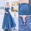Charming Ocean Blue Evening Dresses  2019 A-Line / Princess Scoop Neck Rhinestone Sequins Sleeveless Floor-Length / Long Formal Dresses