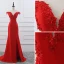 Chic / Belle Bordeaux Robe De Soirée 2019 Trompette / Sirène De l'épaule Perlage Paillettes En Dentelle Fleur Manches Courtes Dos Nu Train De Balayage Fendue devant Robe De Ceremonie