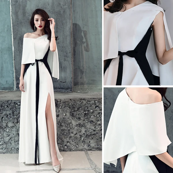 Mode Ivory / Creme Abendkleider 2019 A Linie One-Shoulder Schleife Kurze Ärmel Rückenfreies Gespaltete Front Lange Festliche Kleider