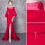 Chic / Beautiful Burgundy Evening Dresses  2019 Trumpet / Mermaid Scoop Neck Bow Beading Crystal Short Sleeve Sweep Train Formal Dresses