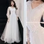 Élégant Blanche Robe De Soirée 2019 Princesse V-Cou Paillettes En Dentelle Fleur 3/4 Manches Longue Robe De Ceremonie
