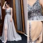 Charmant Gris Robe De Soirée 2019 Princesse V-Cou Perlage Paillettes Sans Manches Dos Nu Train De Balayage Robe De Ceremonie