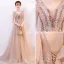 Elegant Champagne Evening Dresses  2019 A-Line / Princess V-Neck Appliques Lace Flower Sequins Short Sleeve Backless Floor-Length / Long Formal Dresses
