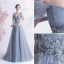 Chic / Belle Gris Robe De Bal 2021 Princesse Encolure Carrée Manches Courtes Dos Nu Perlage Perle En Dentelle Fleur Longue Promo Robe De Ceremonie