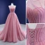 High-end Blushing Pink Beading Prom Dresses 2021 A-Line / Princess Scoop Neck Sleeveless Backless Court Train Prom Formal Dresses