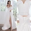 Simple Ivoire Fendue devant Satin Robe De Mariée 2021 Princesse Bustier Sans Manches Dos Nu Train De Balayage Mariage