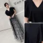 Mode Noire Noeud Robe De Bal 2021 Princesse V-Cou Manches Courtes Longue Promo Robe De Ceremonie