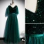 Vintage / Retro Dark Green Prom Dresses 2021 A-Line / Princess V-Neck 1/2 Sleeves Backless Floor-Length / Long Prom Formal Dresses