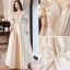 Fashion Champagne Satin Prom Dresses 2021 A-Line / Princess Ruffle Off-The-Shoulder Pearl Sash Short Sleeve Backless Floor-Length / Long Prom Formal Dresses