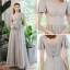 Modest / Simple Grey Graduation Dresses 2021 A-Line / Princess Scoop Neck Backless Floor-Length / Long Bridesmaid Short Sleeve Formal Dresses
