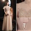 Charmant Doré Étoile Paillettes Robe De Bal 2021 Princesse Col Haut Perlage Manches Courtes Dos Nu Noeud Longue Promo Robe De Ceremonie