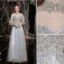 Elegant Grey Beading Evening Dresses  Prom Dresses 2021 A-Line / Princess High Neck Appliques Lace Flower Pearl 3/4 Sleeve Backless Floor-Length / Long Prom Formal Dresses