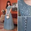 Sparkly Ocean Blue Prom Dresses 2021 A-Line / Princess Scoop Neck Star Sequins Rhinestone Short Sleeve Floor-Length / Long Prom Formal Dresses