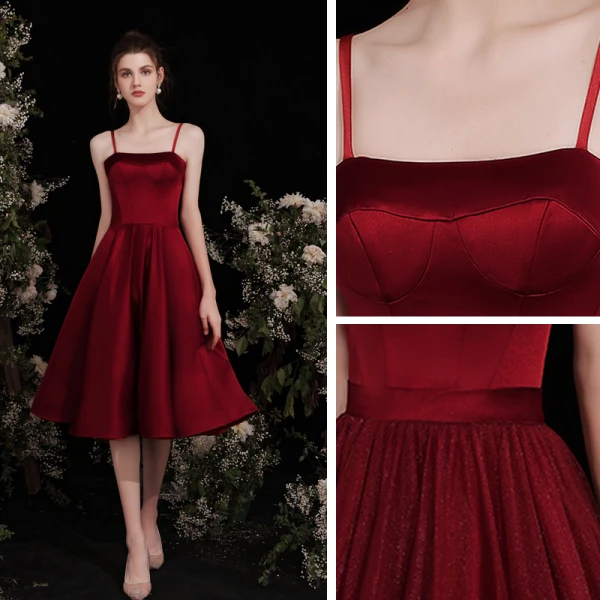 Chic / Beautiful Burgundy Satin Prom Dresses 2021 A-Line / Princess Spaghetti Straps Sleeveless Backless Bow Floor-Length / Long Prom Formal Dresses