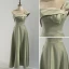 Simple Vert Cendré Satin Robe Demoiselle D'honneur 2021 Princesse Dos Nu Thé Longueur Robe Pour Mariage