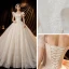 Charmant Ivory / Creme Glanz Brautkleider / Hochzeitskleider 2021 Ballkleid Eckiger Ausschnitt Perlenstickerei Pailletten Spitze Blumen Kurze Ärmel Rückenfreies Königliche Schleppe Hochzeit