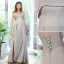 Modest / Simple Grey Satin Bridesmaid Dresses 2021 A-Line / Princess Short Sleeve Backless Floor-Length / Long Wedding Party Dresses