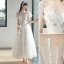 Chic / Beautiful White Bridesmaid Dresses 2021 A-Line / Princess Square Neckline Pearl Short Sleeve Tea-length Bridesmaid Wedding Party Dresses