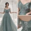 Chic / Beautiful Green Sequins Bridesmaid Dresses 2021 A-Line / Princess Spaghetti Straps Short Sleeve Backless Floor-Length / Long Bridesmaid Wedding Party Dresses