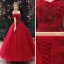 Chic / Belle Bordeaux Faux Diamant Paillettes Robe De Bal 2021 Robe Boule De l'épaule Appliques Manches Courtes Dos Nu Longue Promo Robe De Ceremonie
