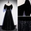 Bling Bling Sternenklarer Himmel Schwarz Star Pailletten Ballkleider 2021 A Linie Eckiger Ausschnitt Kurze Ärmel Rückenfreies Lange Ball Festliche Kleider