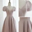 Modest / Simple Blushing Pink Satin Prom Dresses 2021 A-Line / Princess Spaghetti Straps Pearl Rhinestone Short Sleeve Backless Floor-Length / Long Prom Formal Dresses