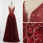 Scintillantes Charmant Bordeaux Robe De Bal Robe De Soirée 2021 Princesse Bretelles Spaghetti Perlage Paillettes Sans Manches Dos Nu Longue Promo Robe De Ceremonie