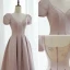 Vintage / Retro Dusky Pink Prom Dresses 2021 A-Line / Princess V-Neck Pearl Rhinestone Short Sleeve Backless Floor-Length / Long Prom Formal Dresses