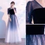 Chic / Beautiful Ocean Blue Star Sequins Prom Dresses 2021 A-Line / Princess V-Neck Suede 1/2 Sleeves Backless Floor-Length / Long Prom Formal Dresses