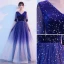 Sparkly Royal Blue Suede Star Sequins Prom Dresses 2021 A-Line / Princess V-Neck 1/2 Sleeves Floor-Length / Long Prom Formal Dresses