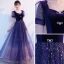 Bling Bling Bleu Roi Étoile Paillettes Faux Diamant Noeud Robe De Bal 2021 Princesse Encolure Carrée Manches Courtes Dos Nu Longue Promo Robe De Ceremonie
