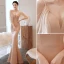 Charming Champagne Evening Dresses  2021 Trumpet / Mermaid Spaghetti Straps Beading Short Sleeve Backless Floor-Length / Long Evening Party Formal Dresses