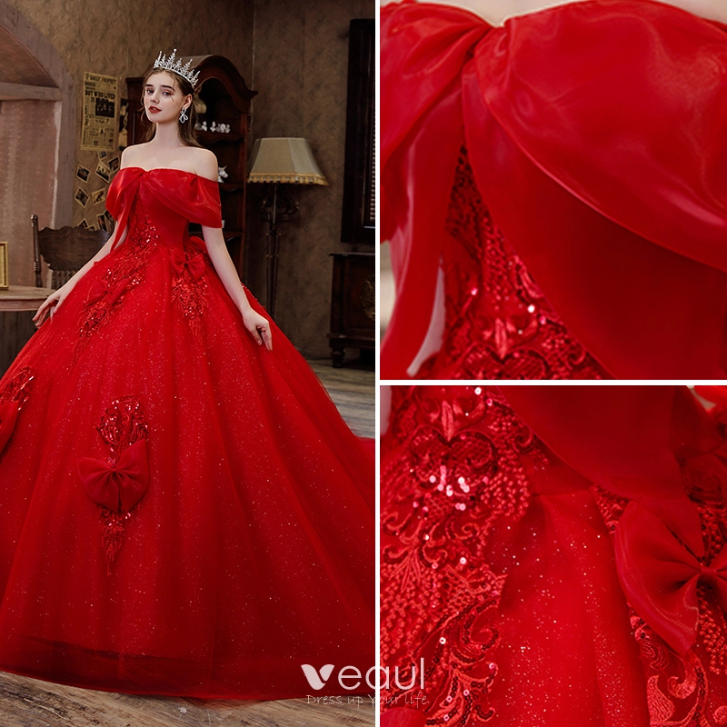 Wedding Dresses with Red Bow