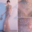 Sparkly Gold Sequins Beading Tassel Evening Dresses  2021 Trumpet / Mermaid High Neck Short Sleeve Floor-Length / Long Evening Party Formal Dresses
