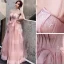 Elegant Dusky Pink Prom Dresses 2021 A-Line / Princess Spaghetti Straps Lace Flower Bow Sleeveless Backless Floor-Length / Long Prom Formal Dresses