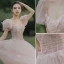 Simple Rougissant Rose Robe De Bal 2021 Princesse Encolure Carrée Paillettes Manches Courtes Dos Nu Longue Robe De Ceremonie