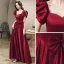 Chic / Belle Bordeaux Cocktail Soirée Robe De Bal 2021 Satin Princesse Encolure Carrée Gonflée Manches Courtes Noeud Dos Nu Perle Faux Diamant Longue Robe De Ceremonie