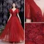 Charming Burgundy Glitter Evening Dresses  2021 A-Line / Princess V-Neck Beading Sequins Short Sleeve Backless Floor-Length / Long Formal Dresses