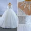 Luxury / Gorgeous High-end Ivory Glitter Beading Crystal Rhinestone Wedding Dresses 2021 Ball Gown High Neck Appliques Sequins 3/4 Sleeve Royal Train