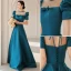Vintage / Retro Royal Blue Satin Prom Dresses 2021 A-Line / Princess Scoop Neck Short Sleeve Backless Bow Floor-Length / Long Prom Formal Dresses