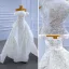 Charmant Ivory / Creme Perlenstickerei Pailletten Spitze Blumen Fallende Rüsche Brautkleider / Hochzeitskleider 2021 A Linie Off Shoulder Kurze Ärmel Rückenfreies Hof-Schleppe Hochzeit