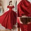 Vintage / Retro Red Satin Prom Dresses 2021 A-Line / Princess Square Neckline Short Sleeve Backless Floor-Length / Long Prom Dresses