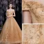 Chic / Belle Doré Robe De Bal 2021 Princesse De l'épaule Sans Manches En Dentelle Fleur Perlage Perle Dos Nu Longue Promo Robe De Ceremonie